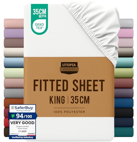 Utopia Bedding Sabana Bajera 150x190/200 - Blanco - Certificado Oeko Tex - Bolsillo Profundo - Microfibra Cepillada (Cama 150)