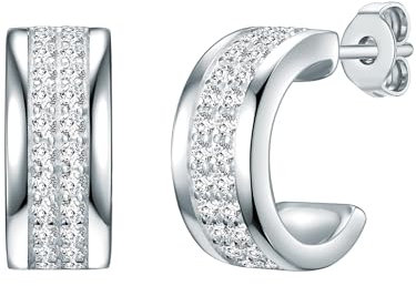 Rafaela Donata Damen Creolen aus 925/- Sterling Silber mit Zirkonia weiß - Silbercreolen Halbcreolen Stecker klassisch