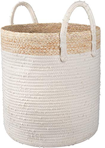La Jolíe Muse Woven Rope Laundry Storage Basket - Large Cotton Organizer 40 x 36 x 36cm, Natural and Safe For Baby and Kids, Two-Tone Woven Organizer with Corn Skin
