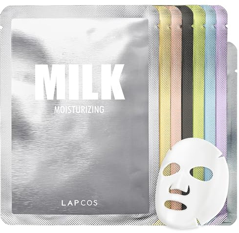 LAPCOS Daily Sheet Mask Variety Pack 7+1 (Version 1) - K Beauty Face Masks to Hydrate, Clarify, Nourish, Gently Exfoliate & Renew Skin - Highly Breathable Sheet & Pads - Korean Skin Care (Pack of 8)