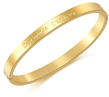 RWQIAN Femme Fin Bracelet Message Acier Inoxydable avec Phrase Inspirante Bracelet Jonc Les Copines C'est la Vie