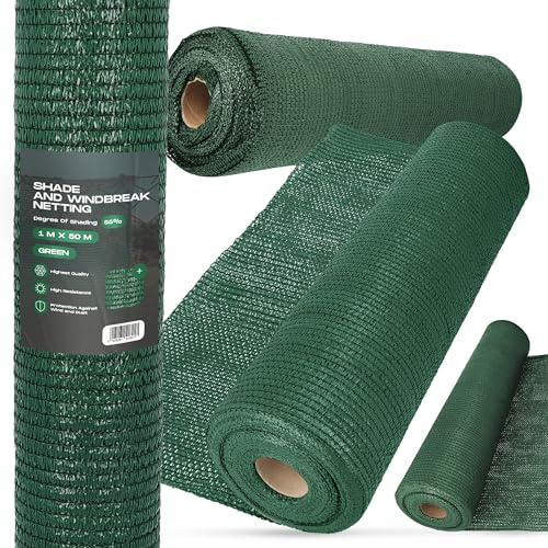 Malla Sombreo 1m x 50m Red de Sombra 55% Mallas Ocultación Pantalla Opaca Valla Tela Privacidad Protección UV Solar Paño Resistiente Viento Polvo Jardín Huerto Balcón Vallas