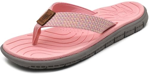 KuaiLu Womens Casual Flip Flops Comfortable Yoga Mat Arch Support Memory Foam Comfort Cushion Summer Beach Pool Slip on Walking Thong Sandals Ladies Orthotic Recovery Plantar Fasciitis Pink 5
