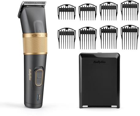 BaByliss - E987E - Tondeuse cheveux Graphite Precision - Lame en graphite ultra-durable - Utilisation avec ou sans fil - 26 hauteurs de coupe et 8 sabots cheveux - Rapidité et efficacité de coupe.