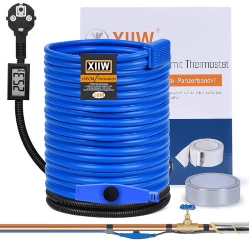 18M Frostschutz Heizkabel mit Thermostat und Temperaturanzeige, 230V Heizleitung Rohrbegleitheizung 16W/M für Wasserleitung, Wasserdicht Begleitheizung Heizkabel für Rohrleitungen
