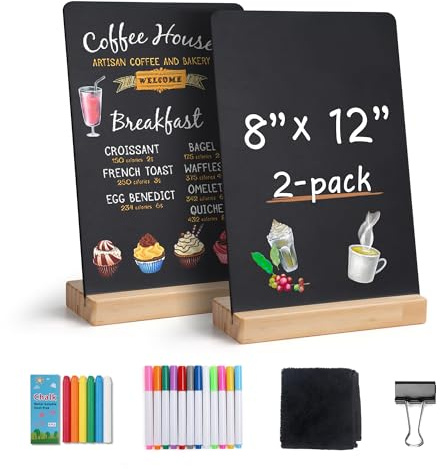 SELEAD Small Chalkboard Words Sign with Wooden Stand - 2 Pack 8x12 Inch
