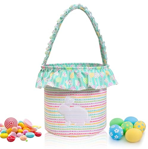 Hyran Cestino Pasquale per Bambini con Manico, Cestino Coniglietto Pasquale, Cesto Regalo di Pasqua, Cestini Pasquali, Sacchetto Regalo Pasqua, Borsa Coniglio Pasquale (Verde)