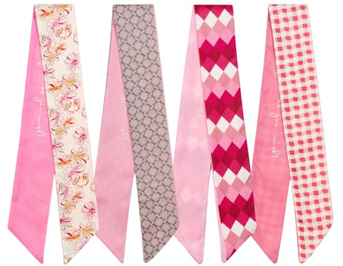 Qiutimiy - Confezione da 4 sciarpe per borsa, sottili in twill, sciarpe per capelli, sciarpe strette per il collo, accessori alla moda da donna, ciondoli per borsa, Stile 8., Standard