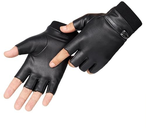 YUNYU Fahrradhandschuhe aus PU-Leder, Halbfinger, taktische Fahrradhandschuhe für Damen und Herren (schwarz)