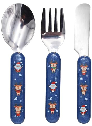 Children's Christmas Cutlery Set Tableware 3 Piece Santa and Reindeer