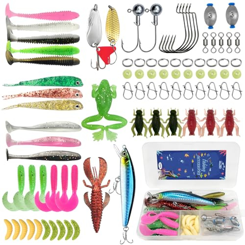 Allony Fishing Lures Set, 83 PCS Fishing Accessories Kit, Baits Kits Mixed Tackle, Includes Accessories, Lure Box, Bait, Hooks, etc, Suitable for Freshwater and Saltwater
