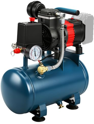 FormiPow Akku Kompressor Kompatibel mit Makita 18V Akku, 2800RPM Bürstenloses Flüster Kompressor, Tragbarer Luftkompressor, 8 bar, 6 L Tank, 65 db, Ansaugleistung, Manometer (ohne Akku Ladegerät)