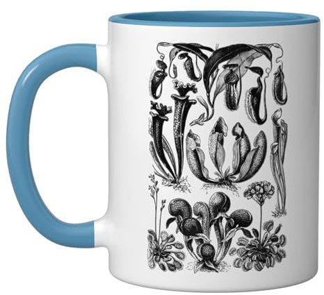 Carnivorous Plants Vintage Sarracenia Botanical Ceramic Mug, Blue/White