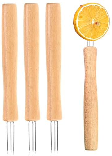 Porte-Épis de Maïs - 3 Pointes avec Manche en Bois,4 Piques-Épis pour Maïs | Pour Fêtes Camping Grillades Rôtisseries Légumes Maison BBQ