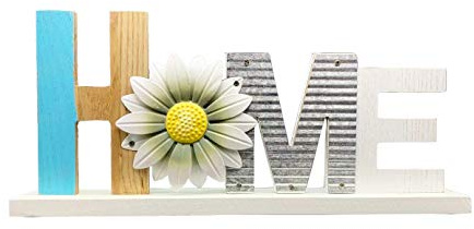 Rustic Wood Daisy Home Table Stand Sign Wood Kitchen Counter Cabinet Table Decor, Rustic Wooden Block Letters Home Welcome Sign Primitive Farmhouse Decorations