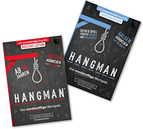 DENKRIESEN - Hangman Duo 2 - Experten Edition & Rotlicht Edition | Galgenmännchen to GO | Spielblock | Partyspiel | Reisespiel | Geschenkidee | Rätselblock - Spiel ab 2 Personen