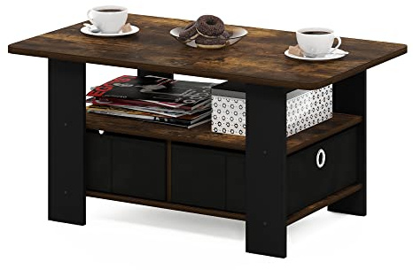 Furinno ANDREY Coffee Table, Small Modern Coffee Table with Storage and Bin Drawer, Side Table for Living Room, Bedroom, Home Office, Amber Pine