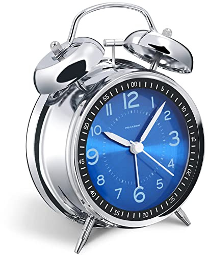 Peakeep Loud Alarm Clock for Heavy Sleepers Adults, Metal 4.5 Inches Twin Bell Battery Operated Analog Alarm Clocks for Bedrooms Decoration (Jewel Blue)