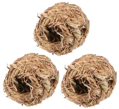 SEWOART Grass Hut Hamster Nest 3 Pack Woven Straw Hideout for Bunny Rabbit Gerbil Chinchilla Small Animal Cage Accessories Natural Pet House for Sleeping and Playing