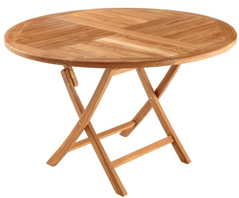 Riess Ambiente Massiver Gartentisch Empire Teak Ø120cm Natur Teakholz Terrassentisch Balkontisch Holztisch Esstisch 4-8 Sitzplätze Outdoor-Tisch Tisch