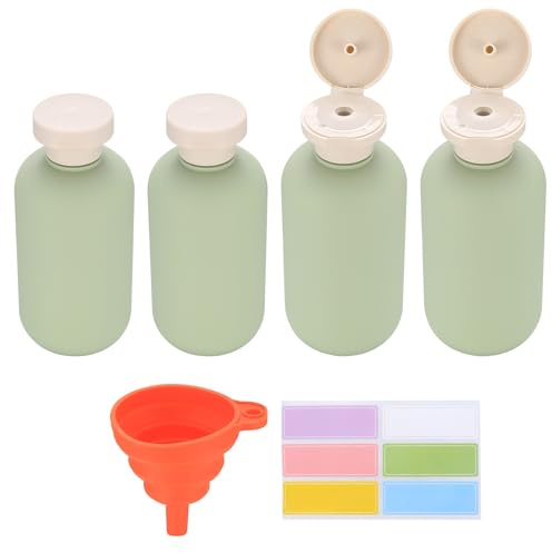 4 Pcs 200ml Travel Bottles for Toiletries, Squeeze Bottles, Silicone Travel Bottles, Refillable Plastic Travel Containers, Leak Proof Empty Flip Cap Squeezable Shampoo and Conditioner Bottles