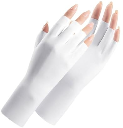 Utaly Guanti senza dita da donna, con protezione solare, antiscivolo, protezione UV, per guida, equitazione, estivi, per donne e ragazze (bianco, guanti senza dita)
