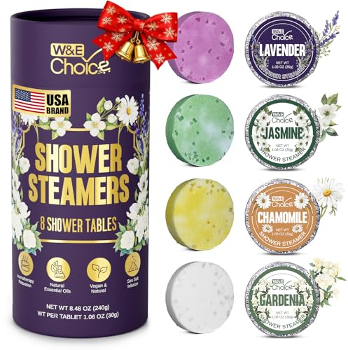 enlik W&E Choice Shower Steamers Aromatherapy - Shower Bombs with Natural Essential Oils, Birthday Gifts for Women & Men, Mothers Day Gifts for Mom, Wife, Daughter, Pack of 8