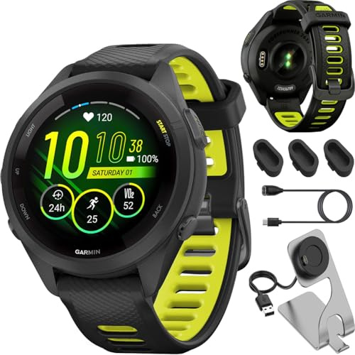 Garmin Forerunner 265S AMOLED GPS Running Smartwatch, 42 mm, 4-Item Bundle