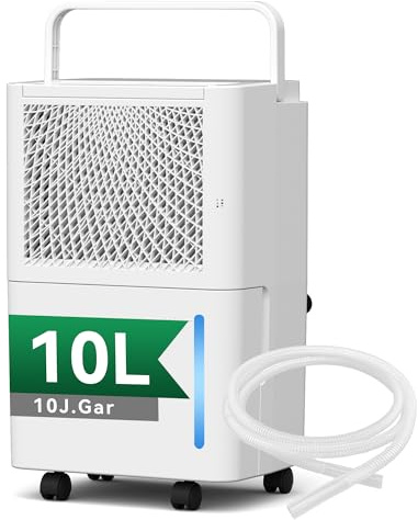 Luftentfeuchter Elektrisch,10L/Tag Hochleistungs Entfeuchter,Raumentfeuchter mit Wäschetrocknung, Ablaufschlauch,Timer und Abtauen, Ideal für Schlafzimmer, Keller, 10 J. Gar (10L Luftentfeuchter)