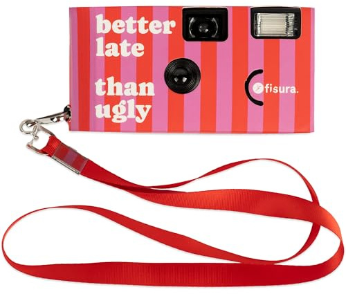 Fisura – Originale einwegkamera Better Late. Einwegkamera mit Blitz. 17 Aufnahmen in schwarzweiß. Haken enthalten. Ideal für Hochzeiten oder Partys.