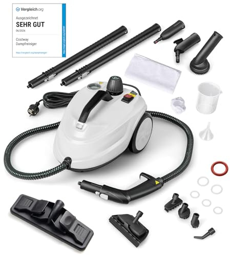 COSTWAY 2000W Pulitore a Vapore, Macchina per Pulizia Rotante con 13 Accessori, Capacità d'Acqua di 1,8L, Macchina a Vapore Multiuso per Tappeti Finestre Vetri e Tende (Bianco)