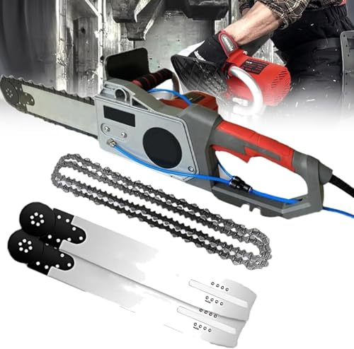 Hand Saw,Electric Concrete Saw, 6000 RPM High-Power (Metal Chop Saw, Chop Saw, Chainsaw, Cut Off Saw, Wall Groove Saw), Wet Concrete Saw with Water Fed Dust Suppression, 2 Chains/2