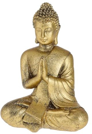 HAC24 Sitzender Buddha Figur aus Polyresin Gold Höhe 17 cm Deko Budda Skulptur Dekofigur Wetterfest