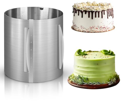 Aro para Tartas Ajustable de Acero Inoxidable, moldes reposteria con Escala, Anillo para Tarta Altura 20 CM, Diámetro Ajustable16-30 cm, para Hornear, Decoración de Pasteleria, Dar Forma a Tartas
