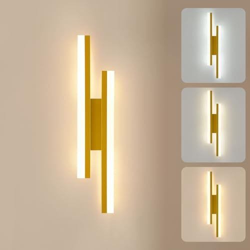 Warmiehomy LED Dimmable Wall Lights Indoor, 24W 2160LM Gold Wall Light with 3 Colour Temperatures, Modern Acrylic Lighting Wall Lamp Sconces for Living Room, Bedroom, Hallway, Wall Decor, 50cm