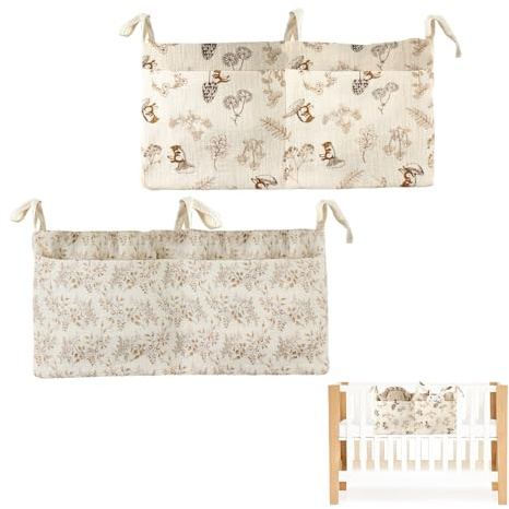 Astralong 2 Piezas Organizador Cuna, Bolso Colgante para Cama de Bebé Ajustable, Organizador Colgante para Pañales con 2 Bolsillos, Bolsas Almacenamiento Cuna para Juguetes PañAles Ropa