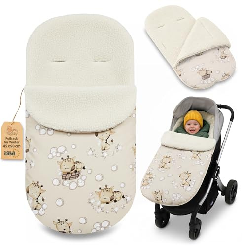 Fußsack Kinderwagen und Buggy für Winter 90x45 cm - Fusssack Winterfußsack warme Einlage Einschlagdecke Baby Zubehör warm Boucle Zertifikat Oeko-Tex Giraffen