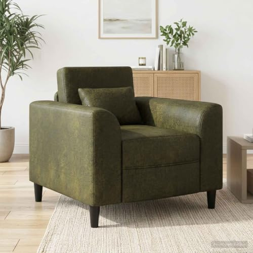Ziaphsol Fåtölj olivgrön konstmocka, modern loungestol med armstöd, ergonomisk, roterbar, justerbar, för vardagsrum, sovrum, kontor, med robust trä- och metallbas, bekväm