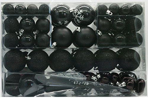 101 teilig Weihnachtskugel Herz Kugel mit Schneeflocke Christbaumspitze mit 100 Metallhaken Anhänger Baumschmuck Weihnachten (Schwarz)