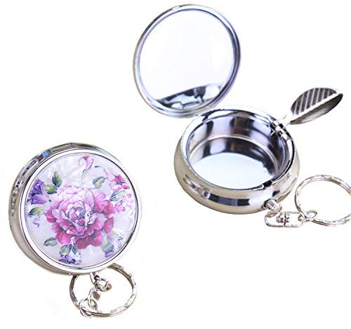 Tragbar Tasche Aschenbecher, Mini Rostfreier Stahl Aschenbecher mit 2 Stück (Farbig Muster) - 2 stuks