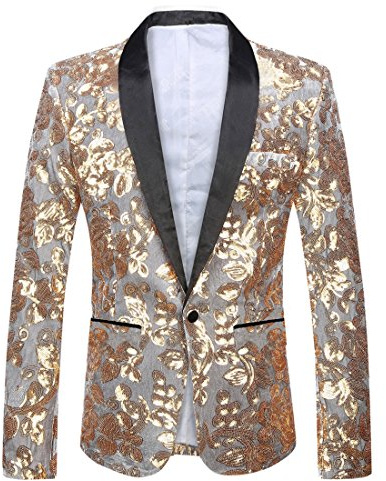 PYJTRL Blommig kavaj i sammet med paljetter för män, moderiktig blazer