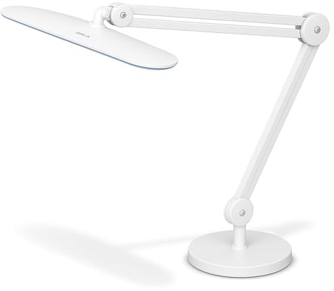 SEMPLIX LED Arbeits-Lampe Weiß: (117 PCS LED, 4fach dimmbar) Mit Tischstandfuß und -Klemme, höhenverstellbarem Lampenarm