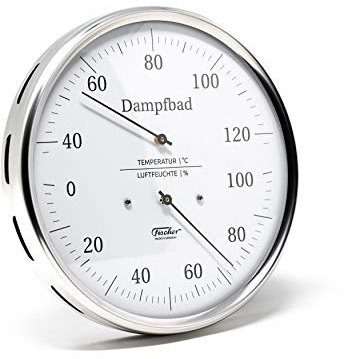 Fischer 182.01 - Termoigrometro per bagno di vapore, 130 mm, igrometro per capelli e termometro bimetallico in acciaio inox, made in Germany