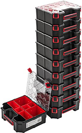 10x Modulierter Sortimentskasten – 243 x 284 x 105 mm - Kleinteilemagazin Sortierkasten mit Transparent Deckel Sortierkoffer Werkzeugbox Sortimentskoffer Kasten mit herausnehmbaren Fächern