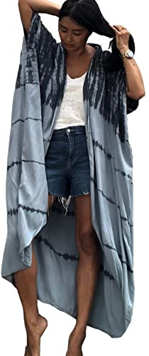 YOUKD Bohème Kimono Manches Longues Cardigan Plage Maillot de Bain Cover Up Maxi Robe pour Femme