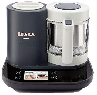 BÉABA - Babycook Smart - Verbundener - Babynahrungszubereiter - Integrierte Waage - Glasschüssel - Edelstahlkorb - Großes Fassungsvermögen 2.25L - Sanftes Dampfgaren - Touchscreen/App - Anthrazit