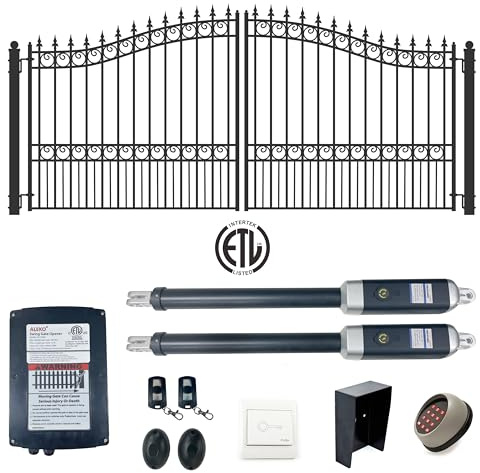 ALEKO 14x6 feet London Dual Swing Driveway Gate with Automatic Opener, Galvanized Steel Security Fence Gate