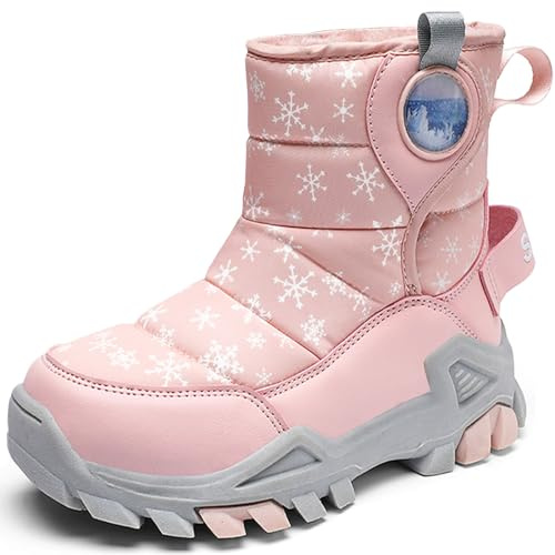 HSNA Chaussures d'hiver pour Enfants Garçons Filles Doublure Chaude Bottes de Neige Antidérapante(Rosa 33 EU)