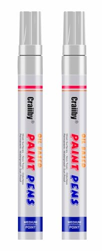 White Paint Markers, 2 Pack Oil-Based Waterproof Quick Dry Permanent Paint Pen Set for Tile, Rocks Painting, Wood, Plastic, Canvas, Glass, Mugs, Metal, Tire, Stone, DIY Craft, Grout
