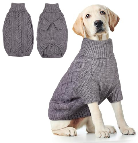 Hjumarayan Hundepullover Grosse Hunde - Hundepullover mit Geschirrloch, Pullover Hund Warme Strickpullover, Winter Hundepulli mit Beinen, Pullover für Große Hunde (Grau XL)